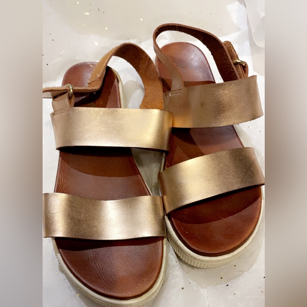 Gold double strap sandals